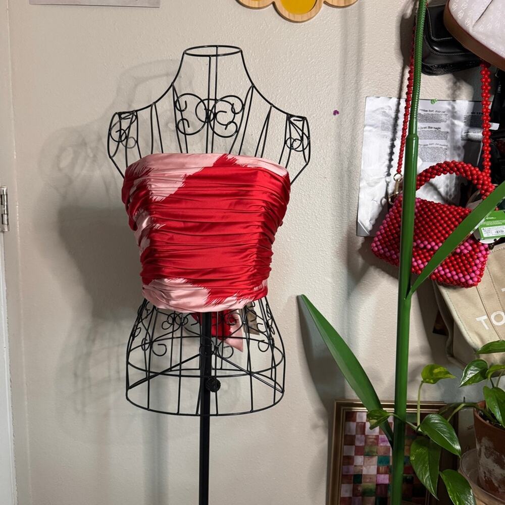 Hutch Red and Pink Strapless Ruched Crop Top